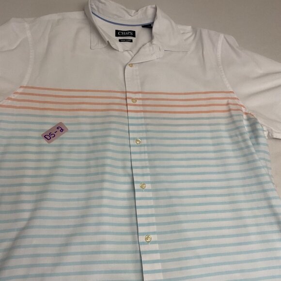 Chaps Mens White Button-Down Shirt With Orange & Blue Stripes XXL Easy Care Cott - Picture 6 of 6